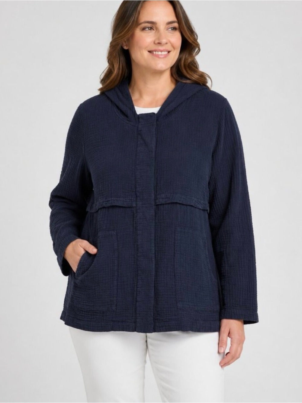 J.Jill  Navy Hooded Textured Jacket Size Medium